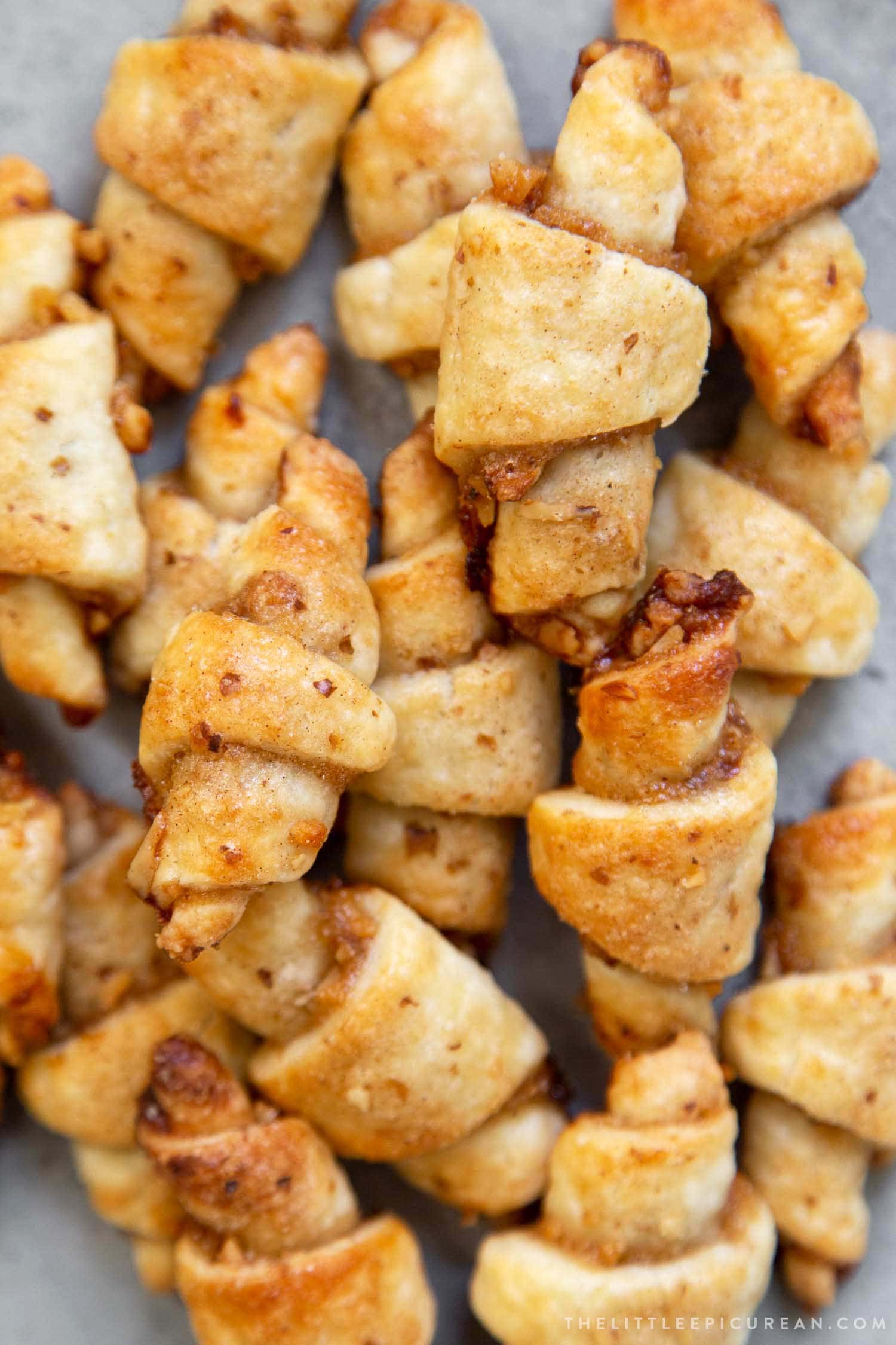 Guava Rugelach. This part cookie, part pastry baked treat is filled with guava jam and chopped walnuts.