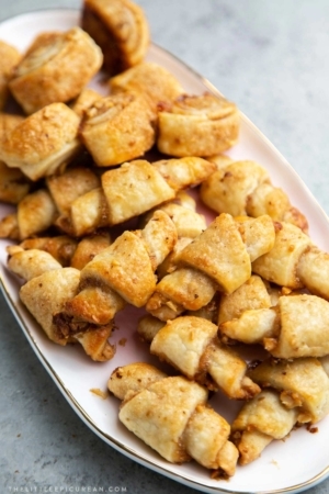 Guava Rugelach. This part cookie, part pastry baked treat is filled with guava jam and chopped walnuts.