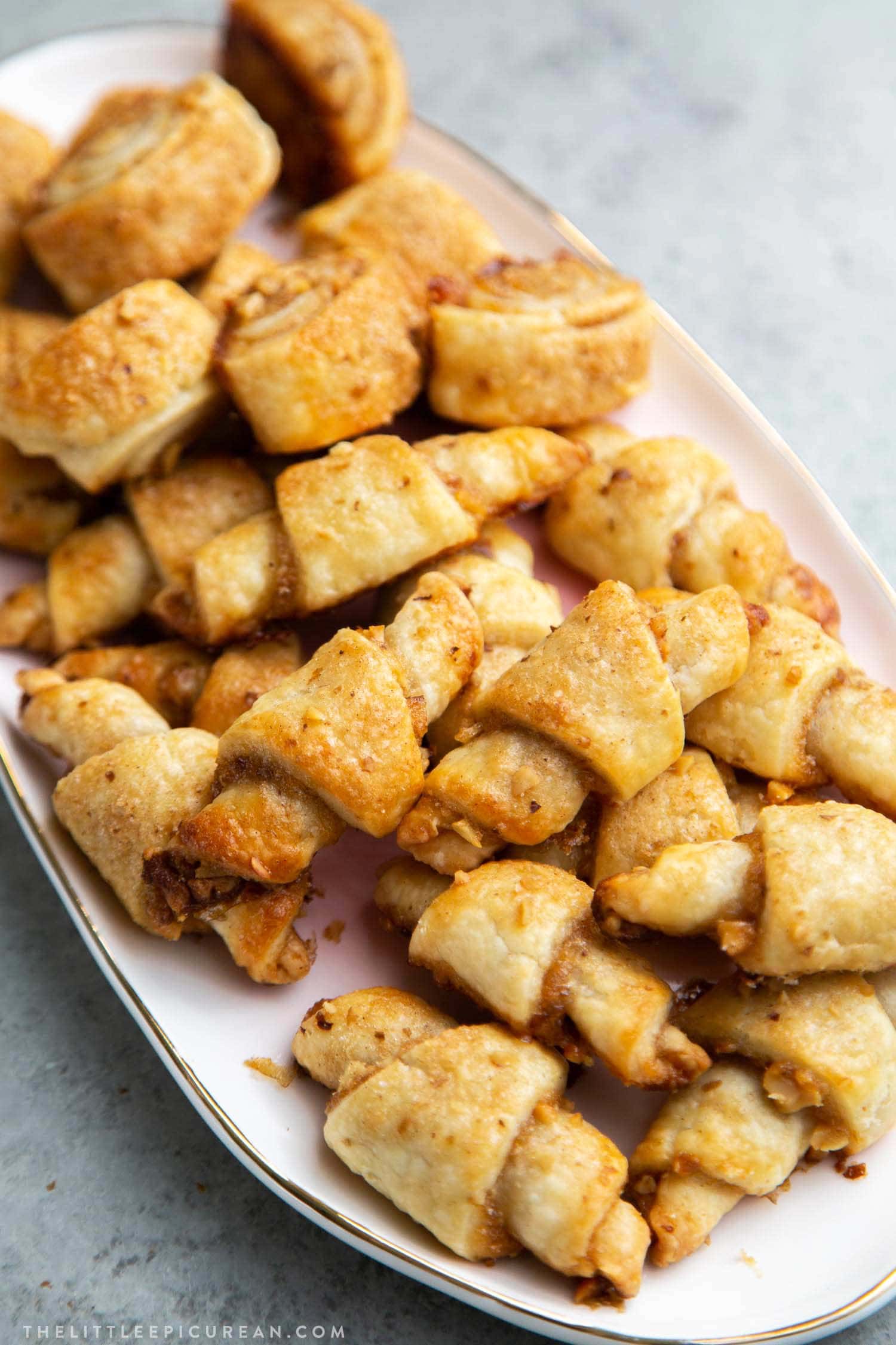 Guava Rugelach. This part cookie, part pastry baked treat is filled with guava jam and chopped walnuts.