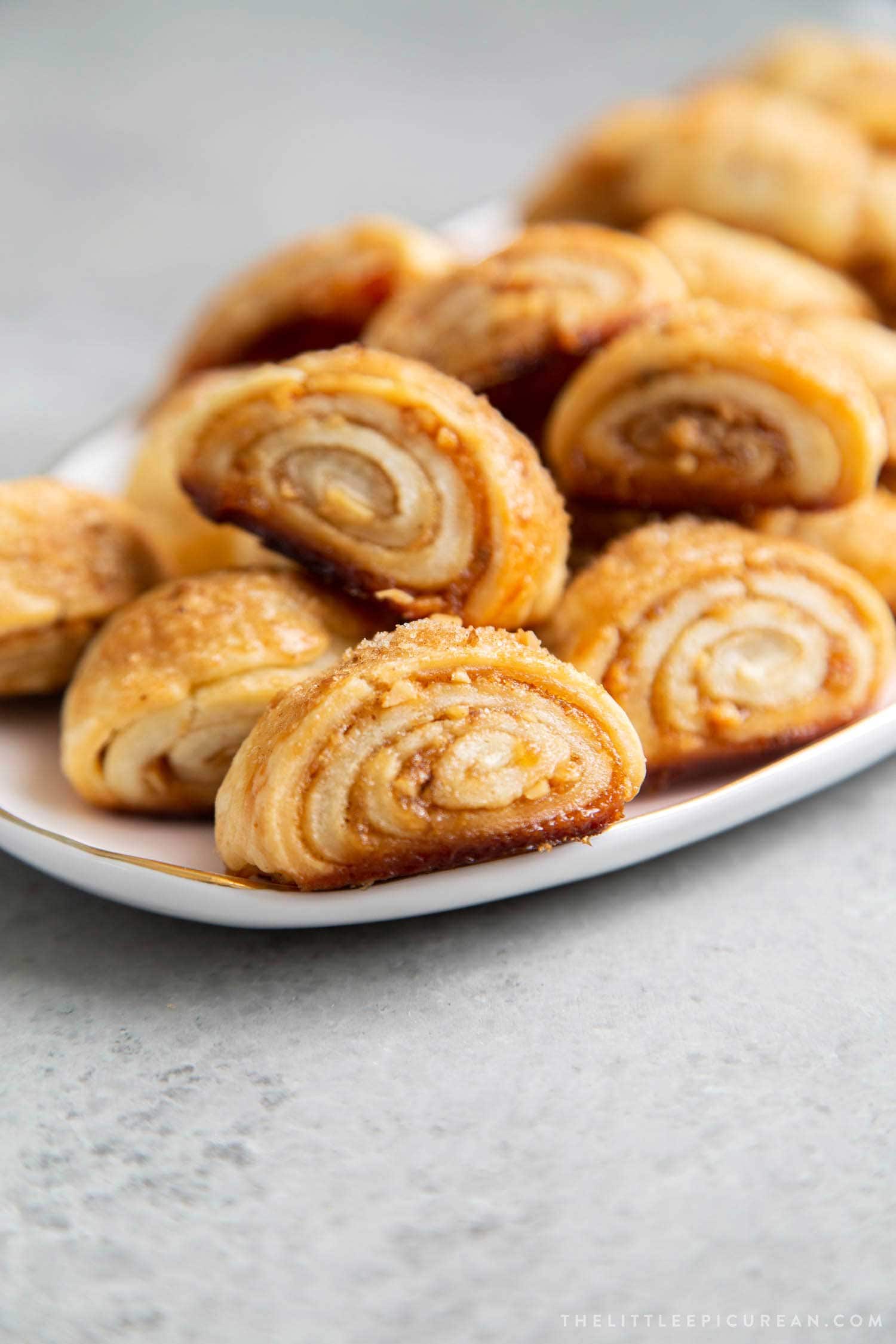 Guava Rugelach. This part cookie, part pastry baked treat is filled with guava jam and chopped walnuts.