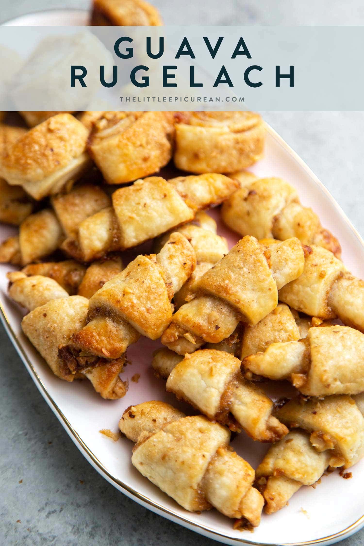 Guava Rugelach. This part cookie, part pastry baked treat is filled with guava jam and chopped walnuts.