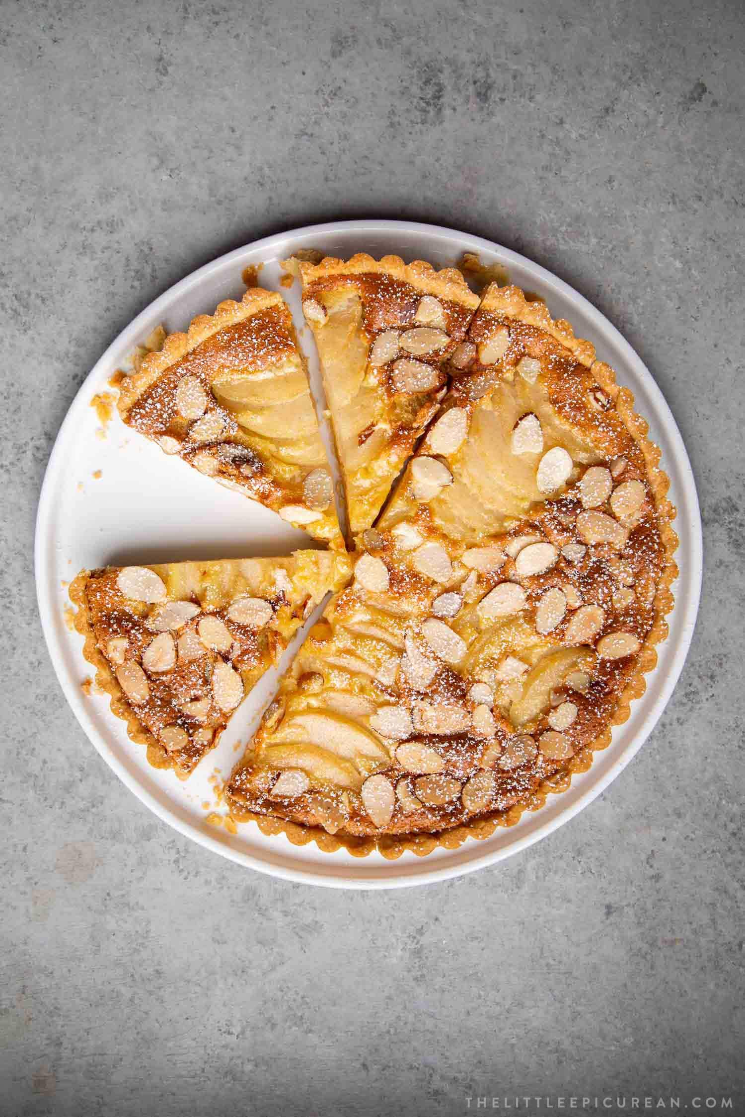 Pear Frangipane Tart. Buttery shortbread crust baked with almond frangipane filling and sliced pears.