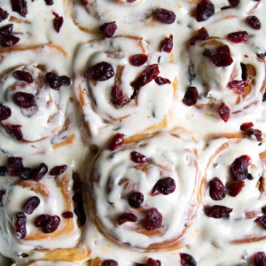 Spiced Cranberry Rolls. Elevate the standard cinnamon rolls with a punch of cranberries! These rolls have dried cranberries mixed into the dough as well as the filling. It’s flavored with the warm, inviting flavors of pumpkin pie spice mix and ground cinnamon.