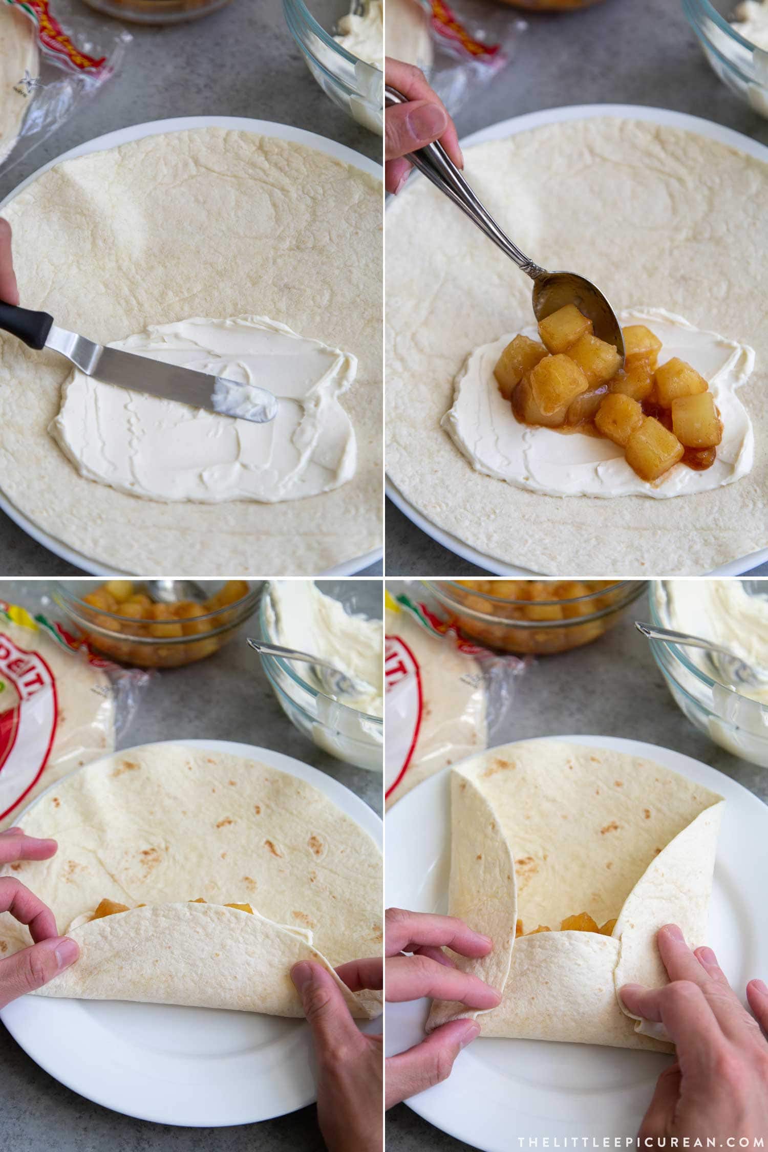 How to assemble pineapple cheesecake chimichangas