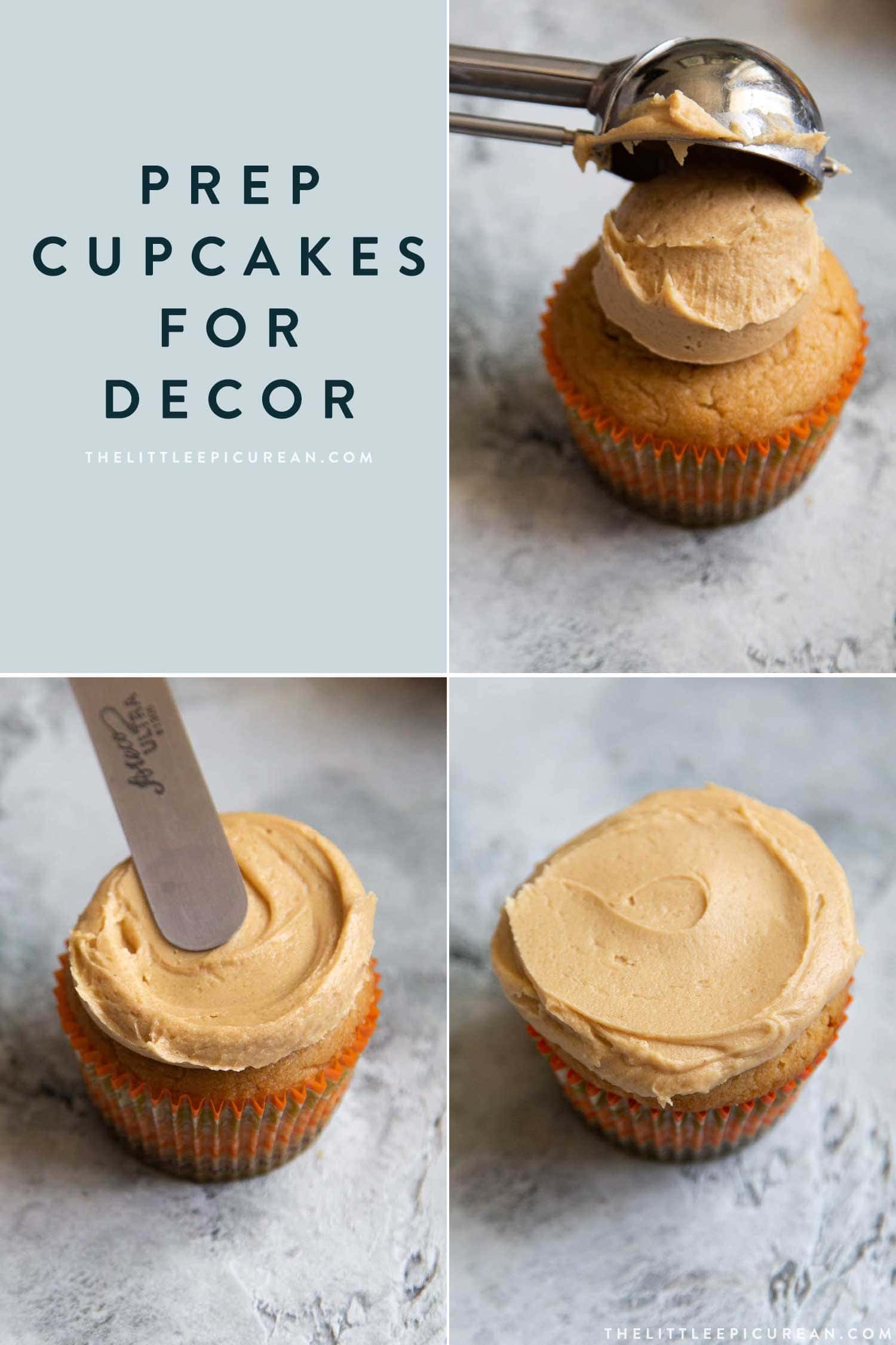 Prep cupcakes with buttercream frosting before adding decoration