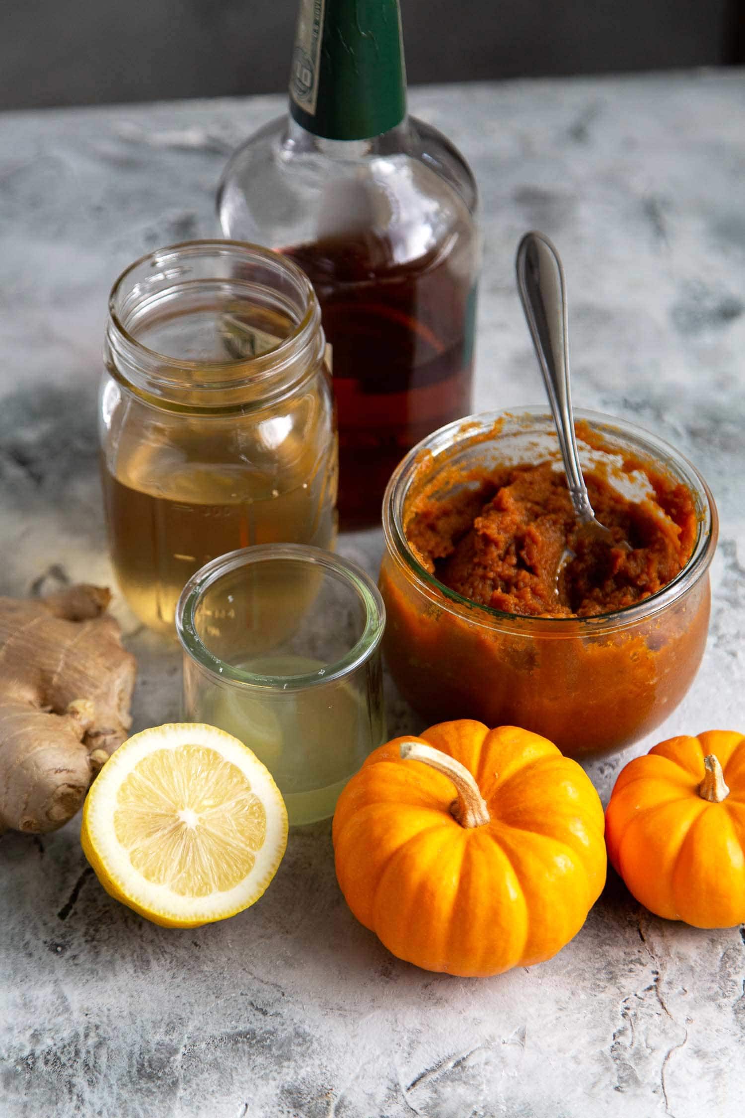 Ingredients needed to make pumpkin bourbon cocktail