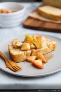 Spiced Apple Pound Cake. Orange scented pound cake topped with cooked spiced apples. #dessert #poundcake #recipe #appledessert