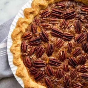 Brown Butter Pecan Pie. Traditional pecan pie with the added warmth and nuttiness of brown butter. This recipe includes a homemade butter pie crust. Perfect for Thanksgiving and beyond! #pecanpie #pie #classicpie #recipe #thanksgiving #holidays #fallbaking
