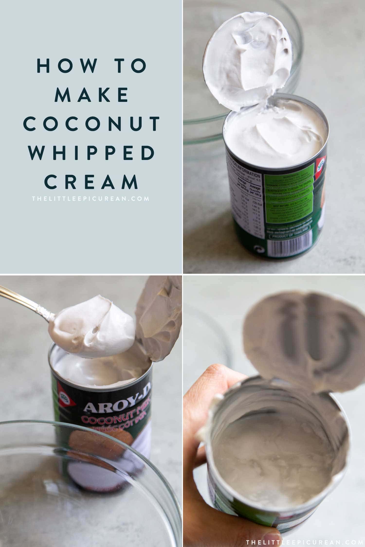 How to make dairy free coconut whipped cream. Chill can of full-fat coconut milk overnight.