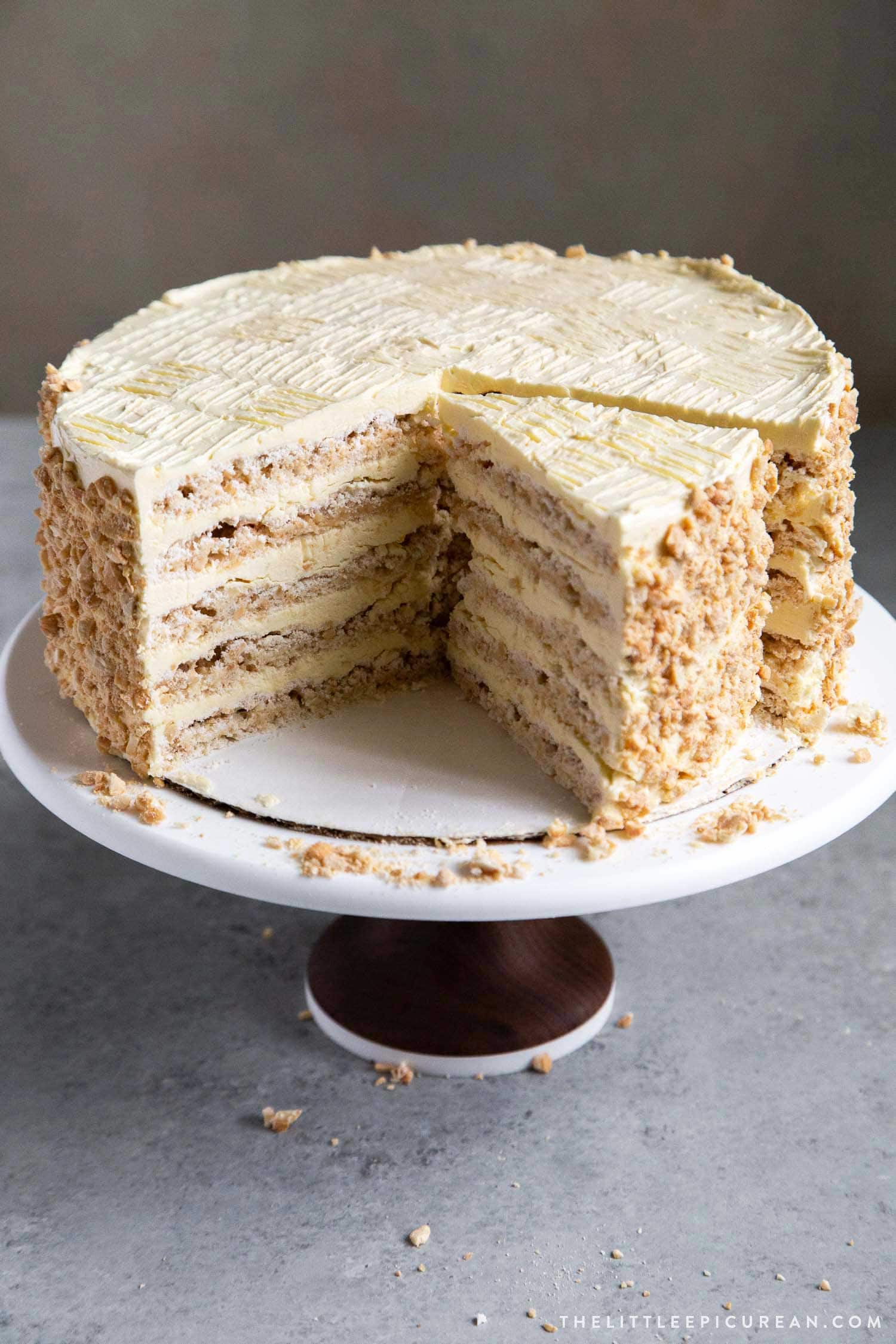 Sans Rival Cake. Filipino cake consisting of cashew dacquoise layered with French buttercream. #cake #dessert #glutenfree #cashews #buttercream #filipino #filipinodesserts #filipinorecipes