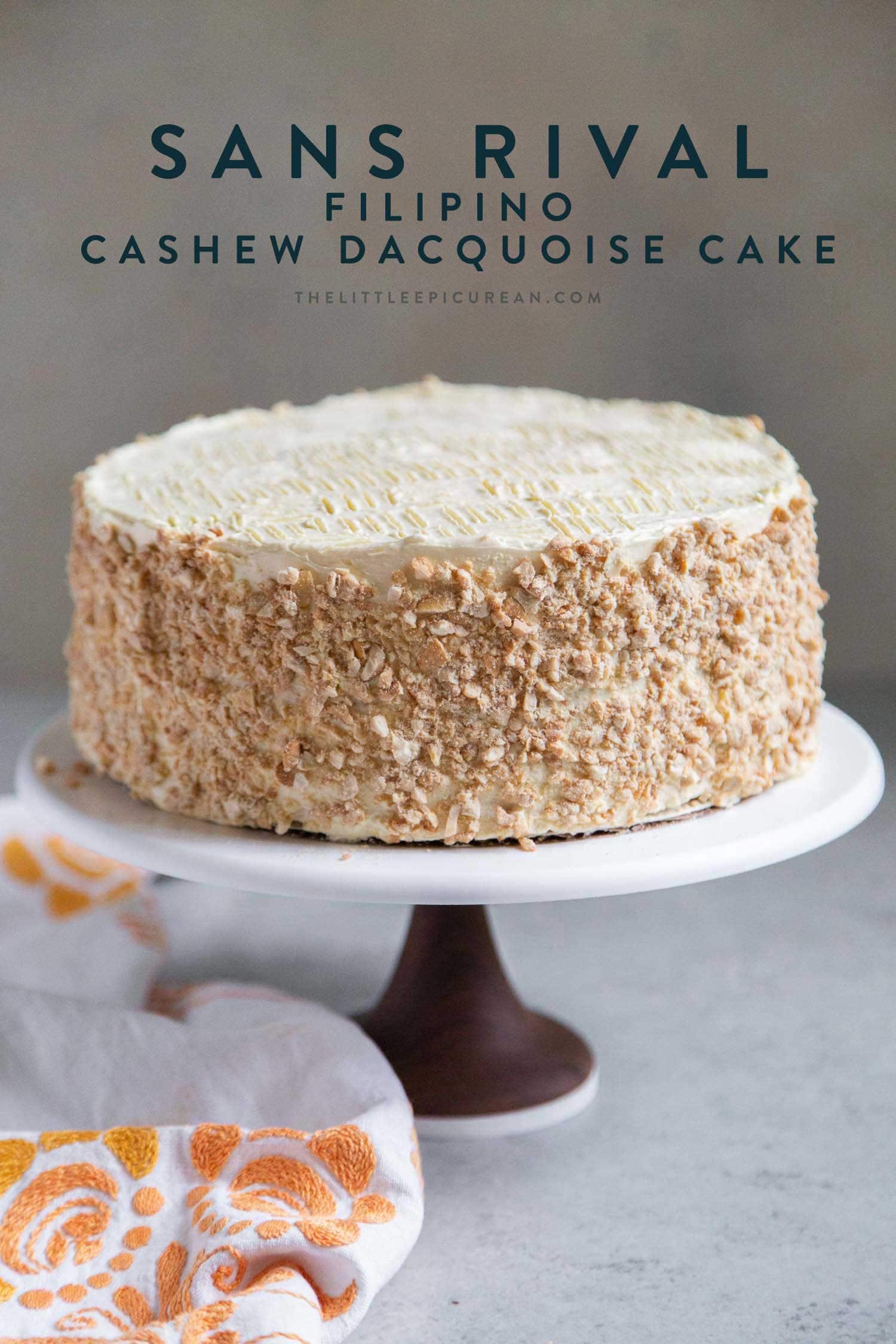 Sans Rival Cake. Filipino cake consisting of cashew dacquoise layered with French buttercream. #cake #dessert #glutenfree #cashews #buttercream #filipino #filipinodesserts #filipinorecipes