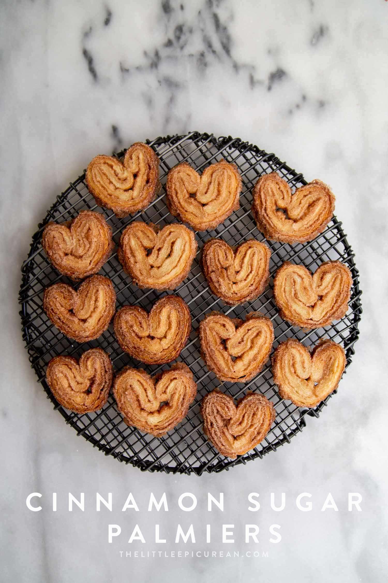 Cinnamon Sugar Palmier. These crispy mini cookies are made with puff pastry. They're super easy to assemble! #palmier #cookies #cinnamonsugar #easyrecipe #dessert