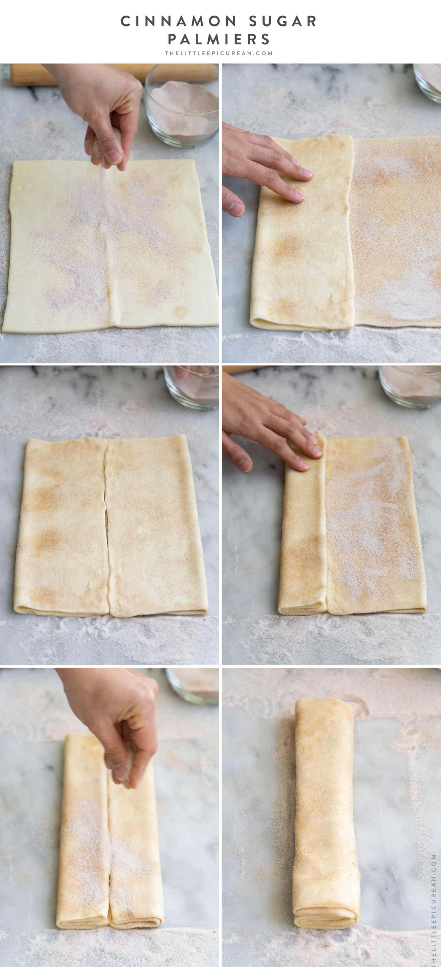 How to assemble Cinnamon Sugar Palmiers using puff pastry dough. #puffpastry #palmiers #easyrecipe #baking #cinnamonsugar