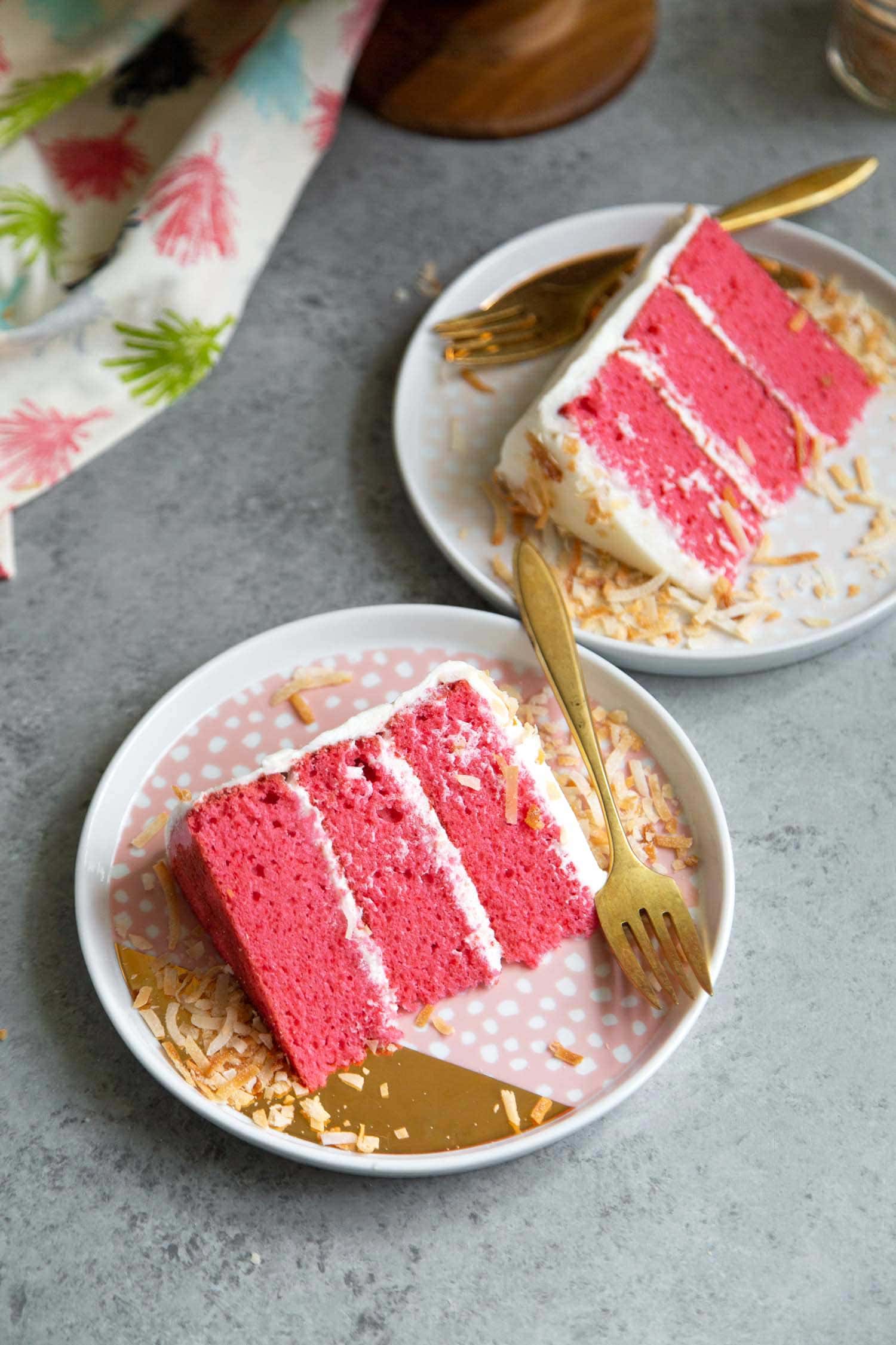 Pink Coconut Layer Cake. Cake made using Pink Palace Pancake Mix.