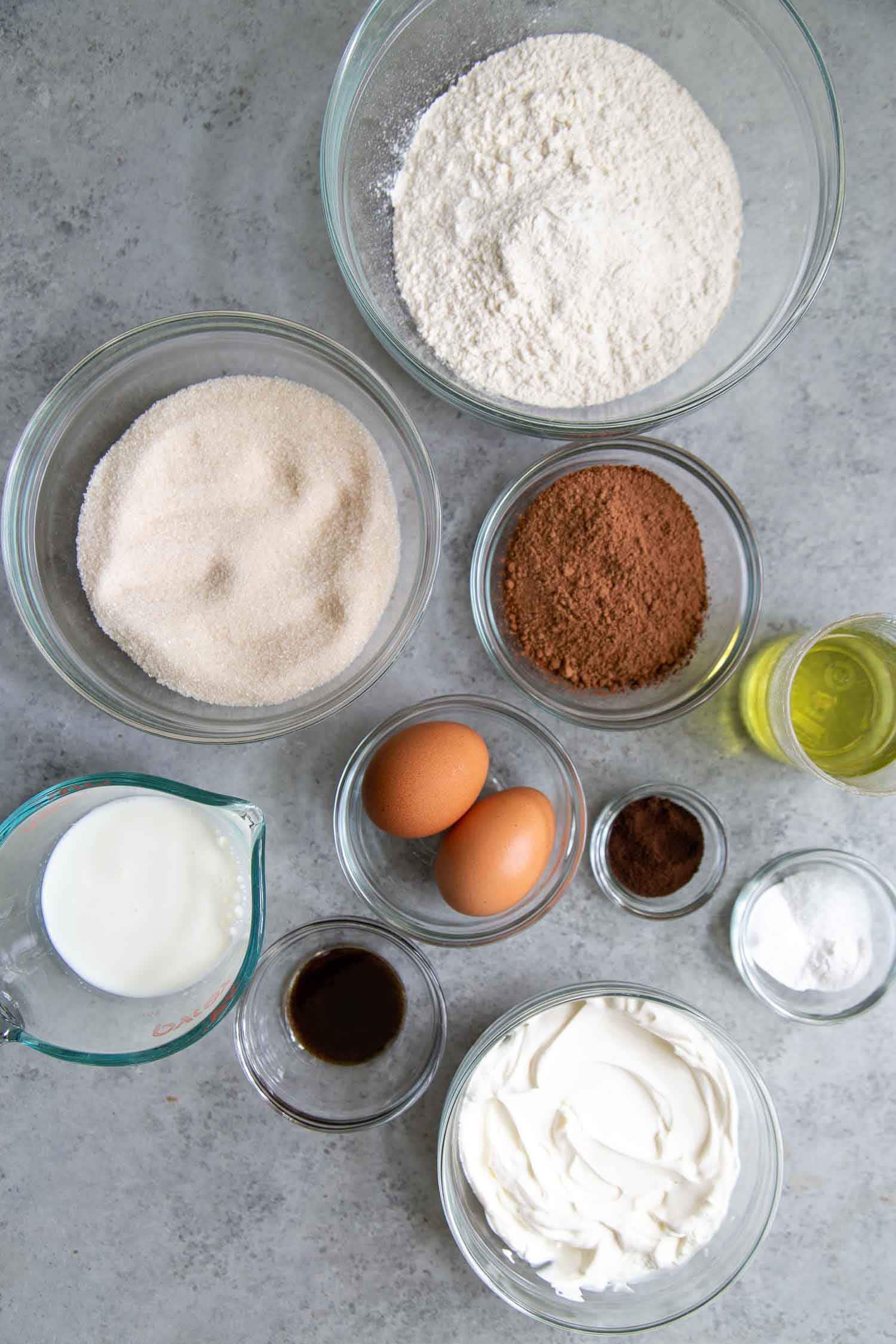 Ingredients for Classic Chocolate Cake. This easy cake recipe makes a two layer 8-inch cake or a three layer 6-inch cake. 