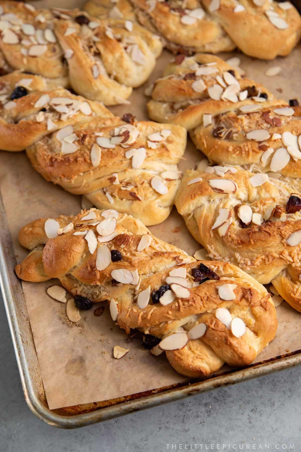 Braided Coconut Buns with raisins and cinnamon