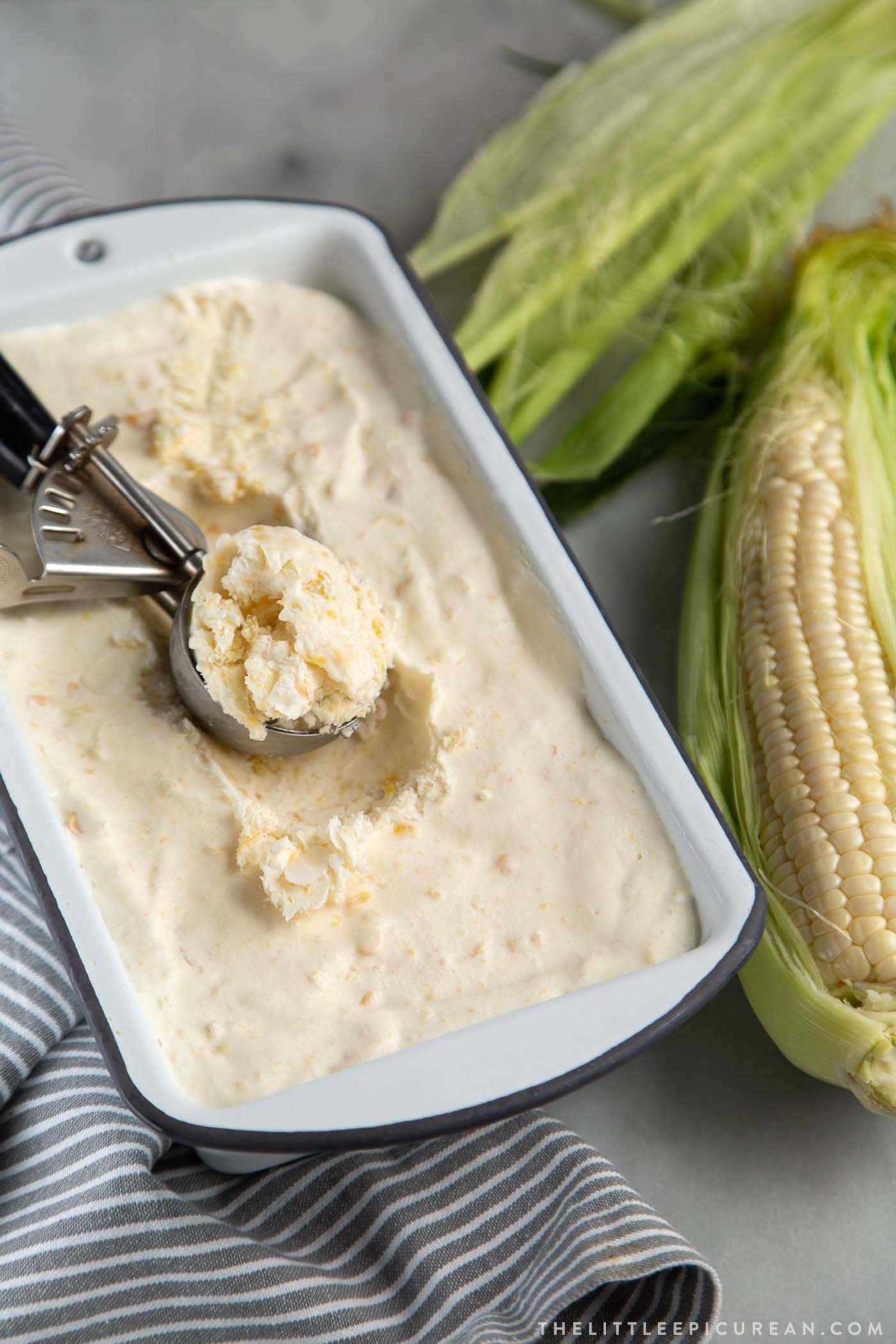 No Churn Sweet Corn Ice Cream made using creamed corn