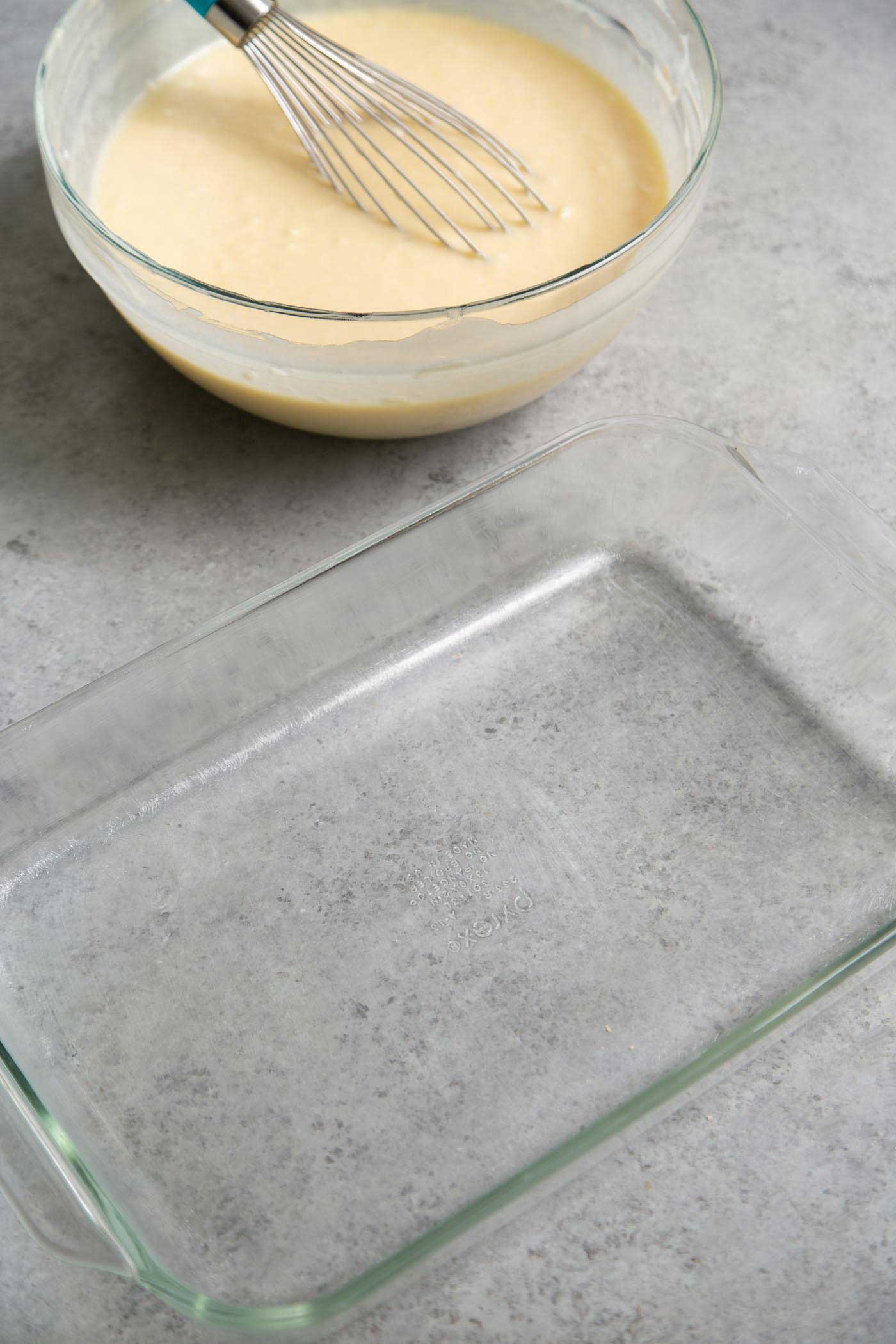 Butter Mochi baked in glass pyrex dish
