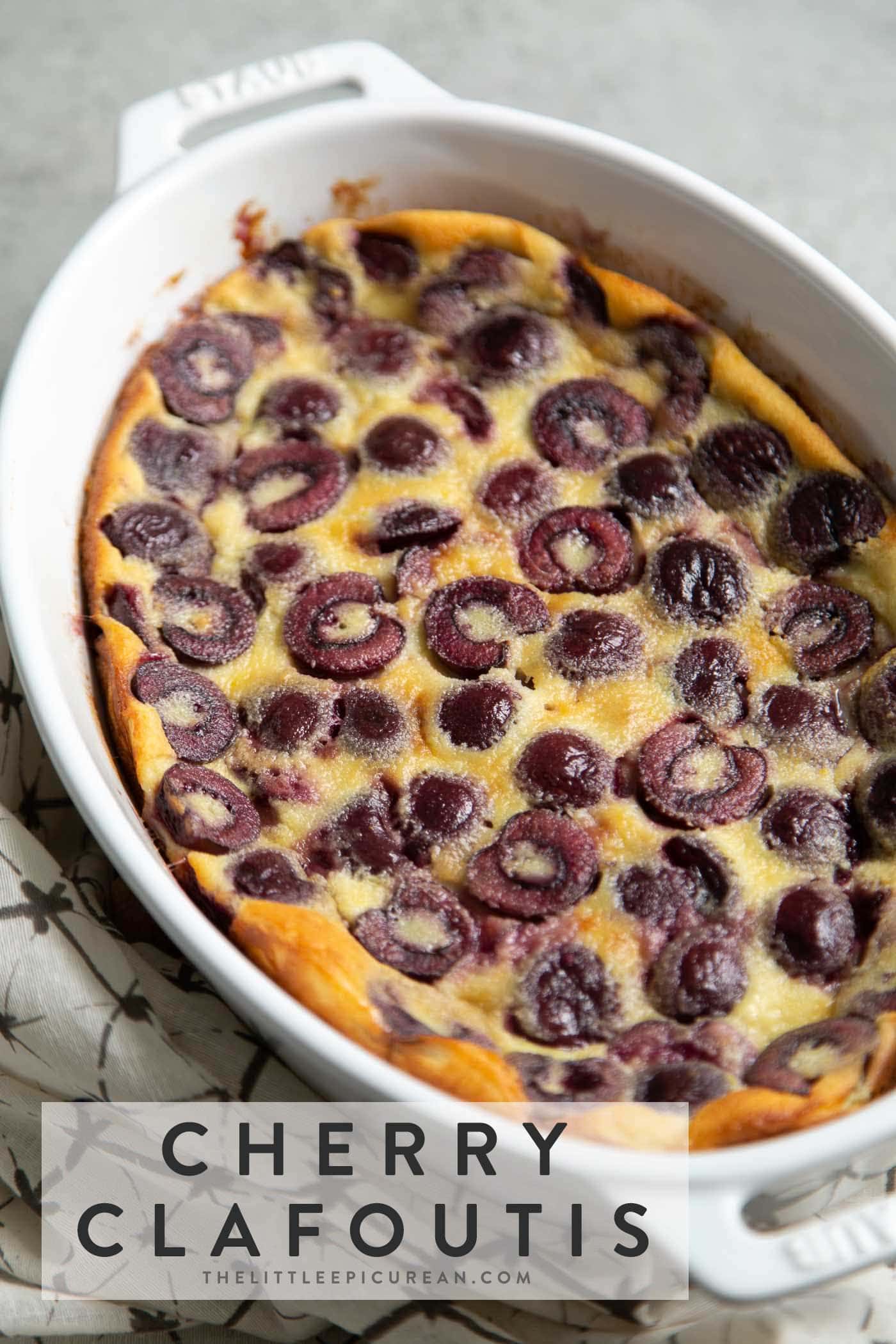 Cherry Clafoutis. Easy recipe that can be mixed together in a blender.