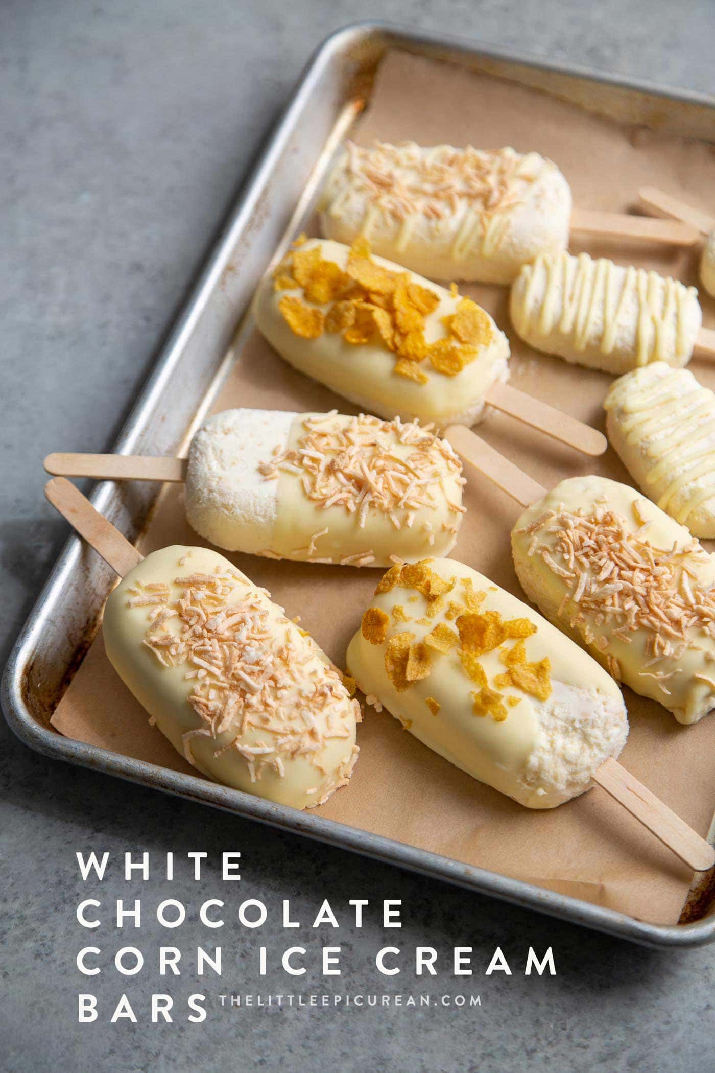 White chocolate dipped corn ice cream bars