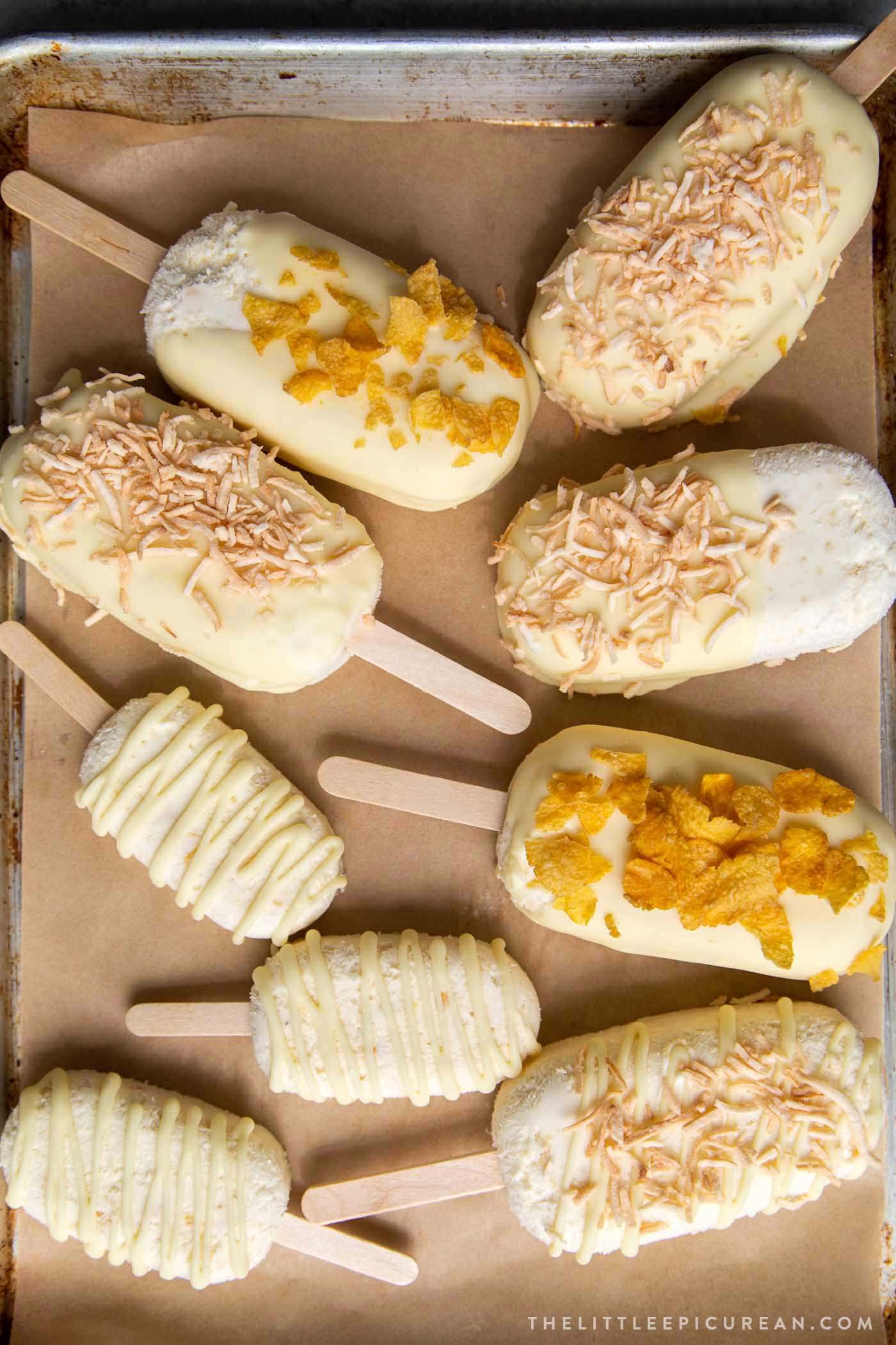 Corn Ice Cream Bars dipped in white chocolate