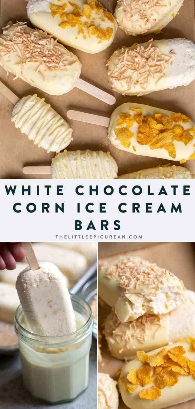 White chocolate dipped corn ice cream bars