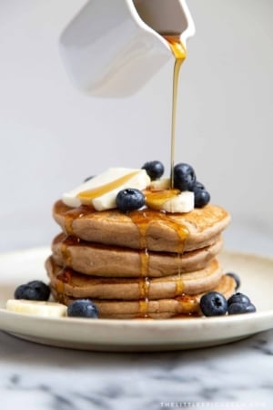 Gluten-free protein pancakes made with oat flour and protein powder