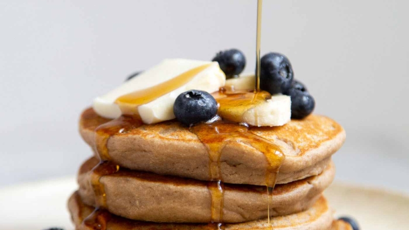 Gluten-free protein pancakes made with oat flour and protein powder