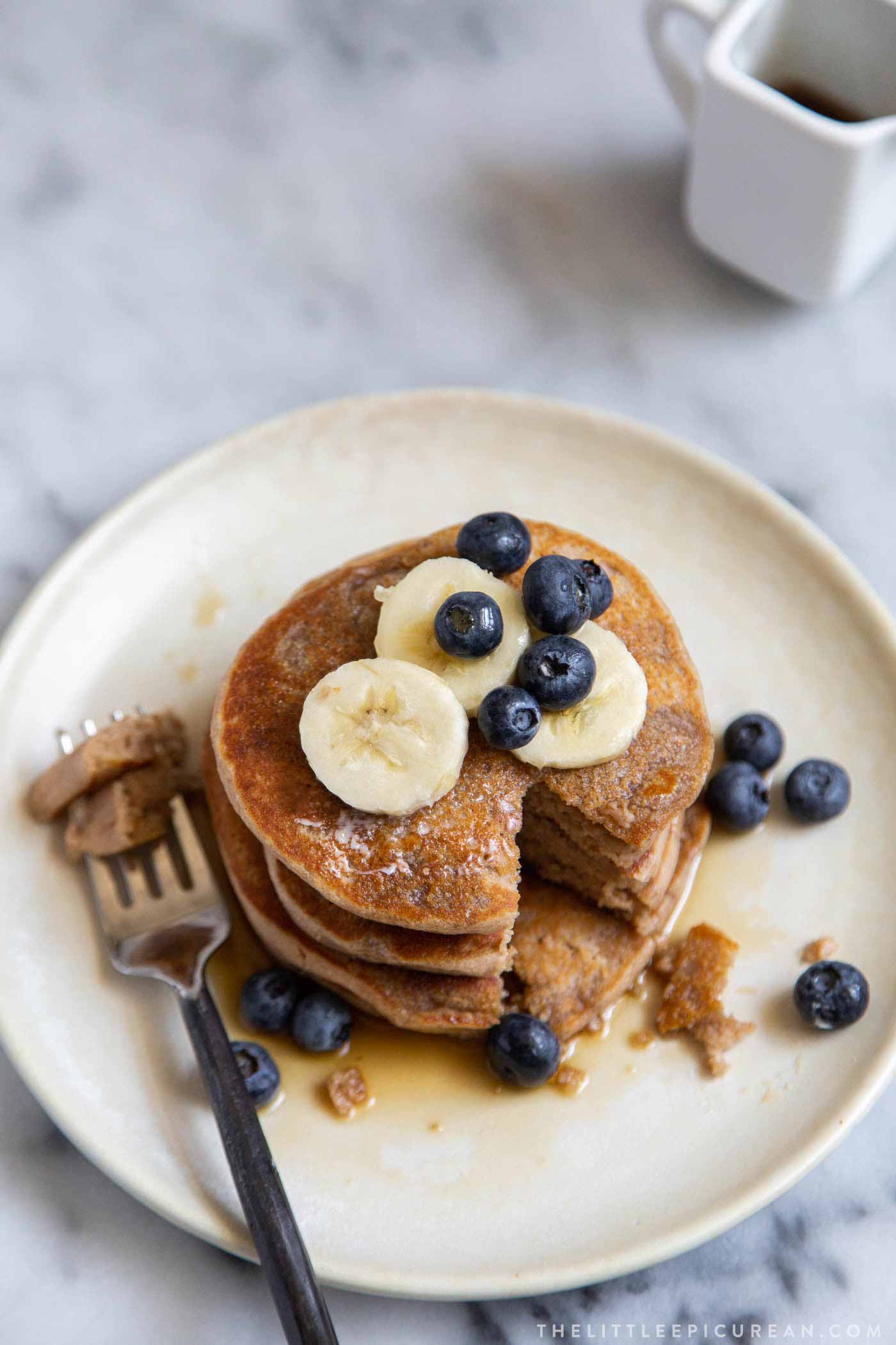 Gluten-free protein pancakes made with oat flour and protein powder