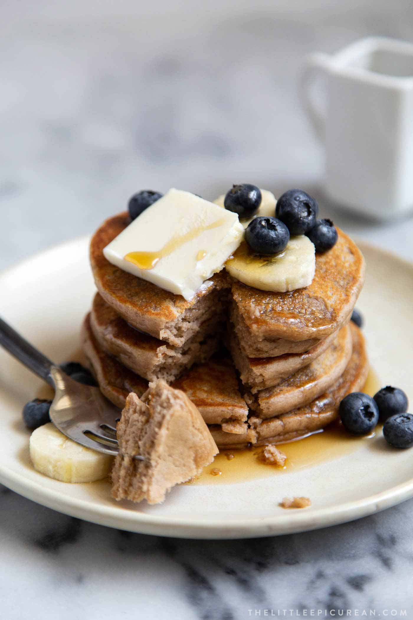 Gluten-free protein pancakes made with oat flour and protein powder