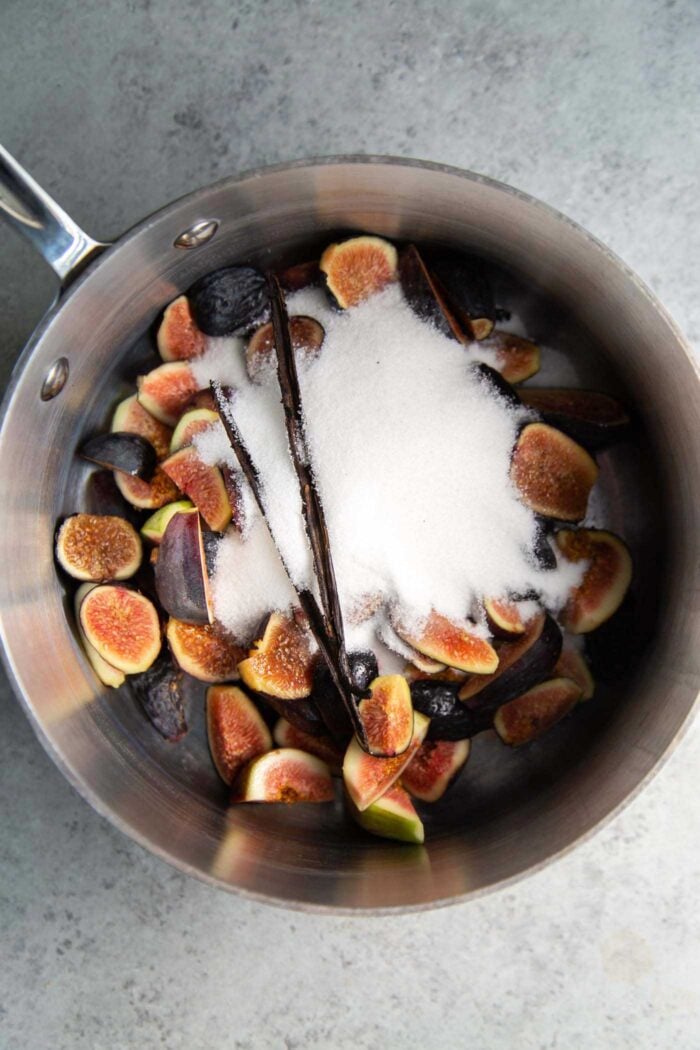 Easy fig jam made with fresh figs, sugar, and vanilla bean