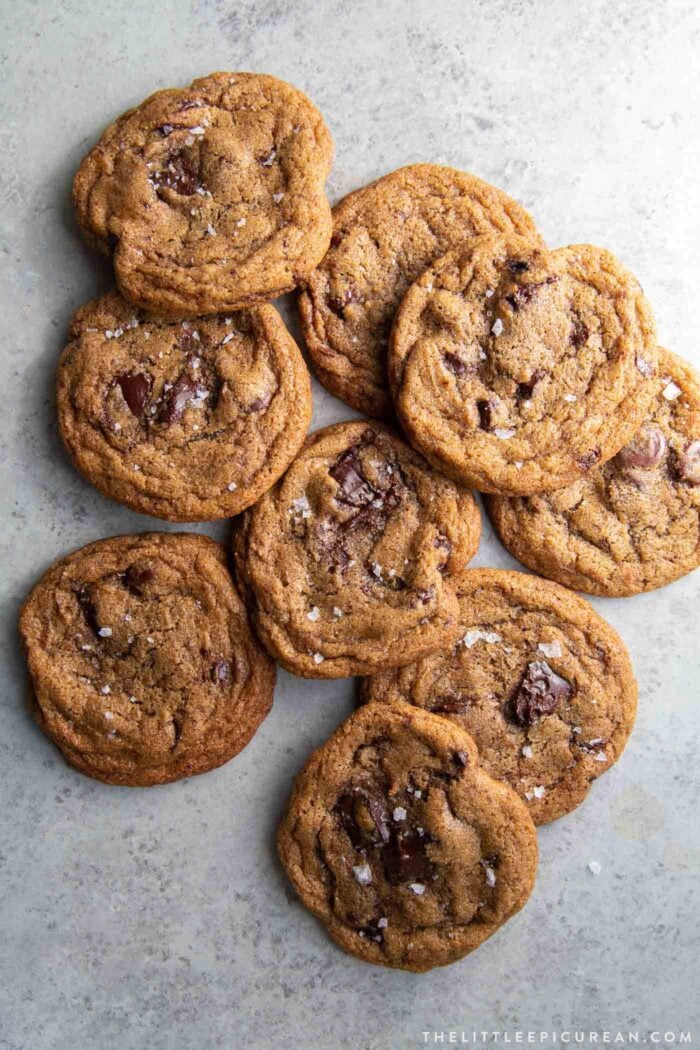 Rye Chocolate Chip Cookies with maldon sea salt flakes