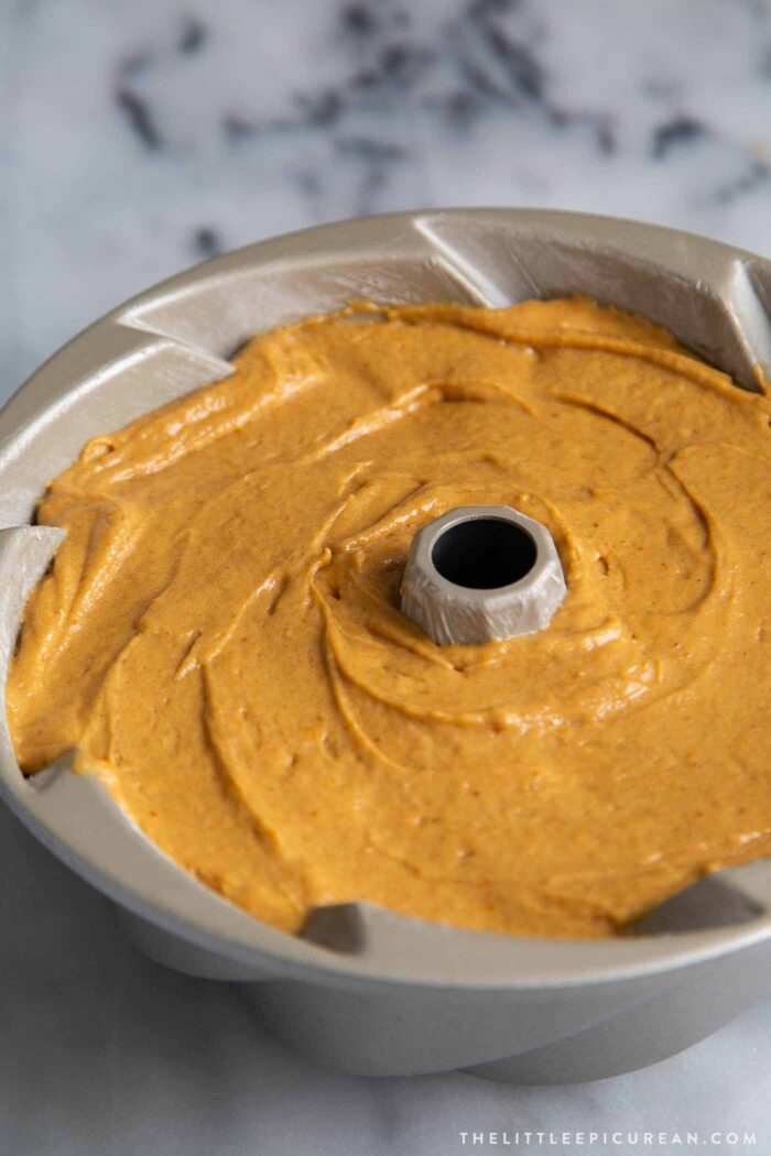 Pumpkin Bundt Cake before baking