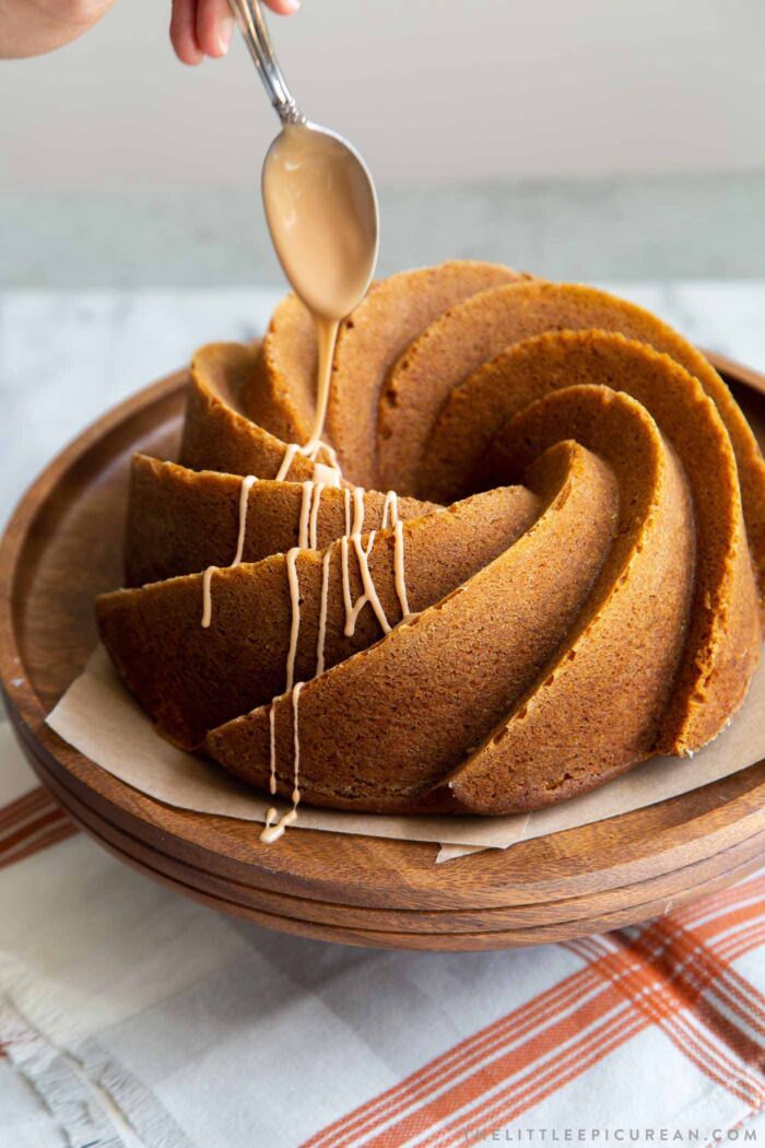 Pumpkin Bundt Cake with spiced glaze