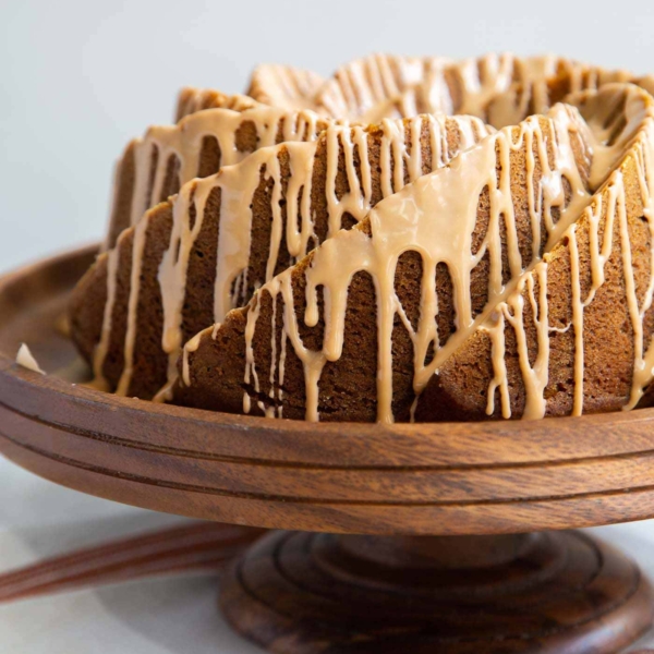 Pumpkin Bundt Cake with spiced glaze drizzle