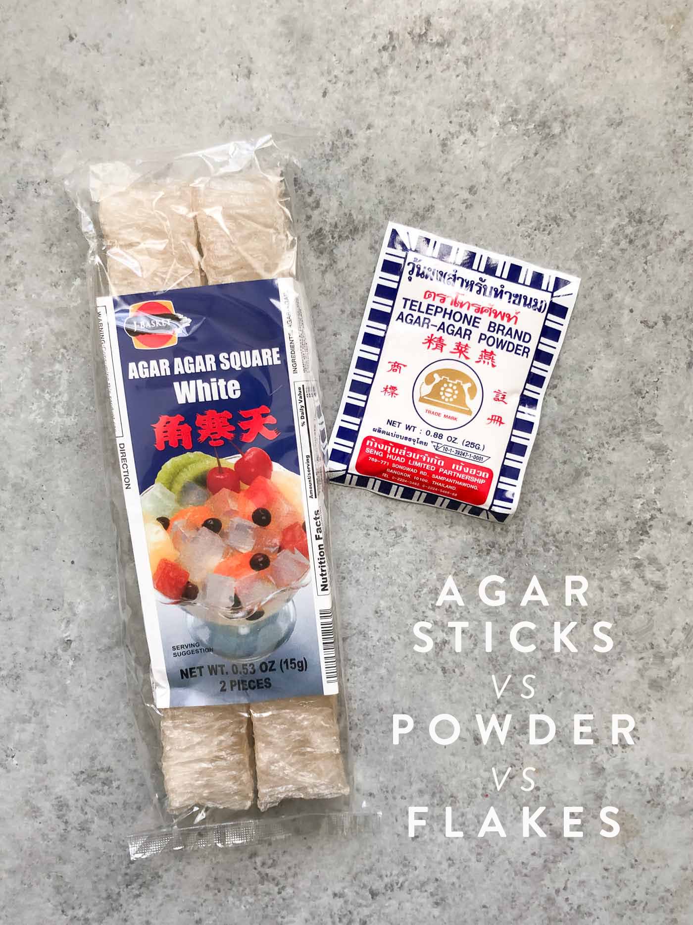 Agar sticks vs agar powder as vegan alternative to gelatin