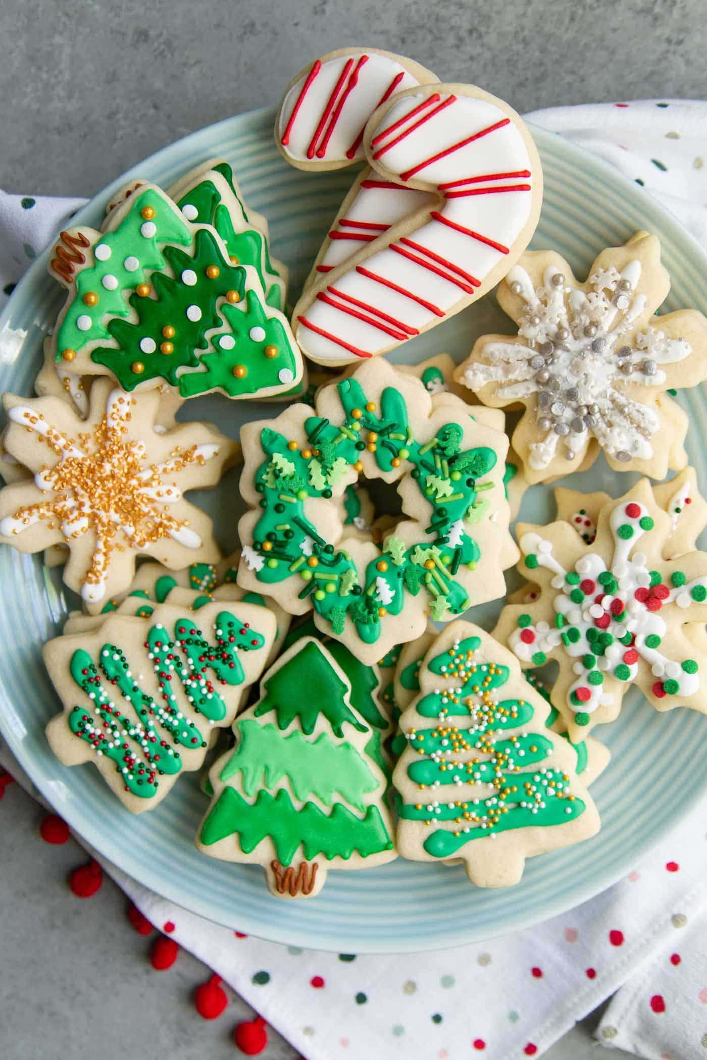 Assorted decorated holiday sugar cookies