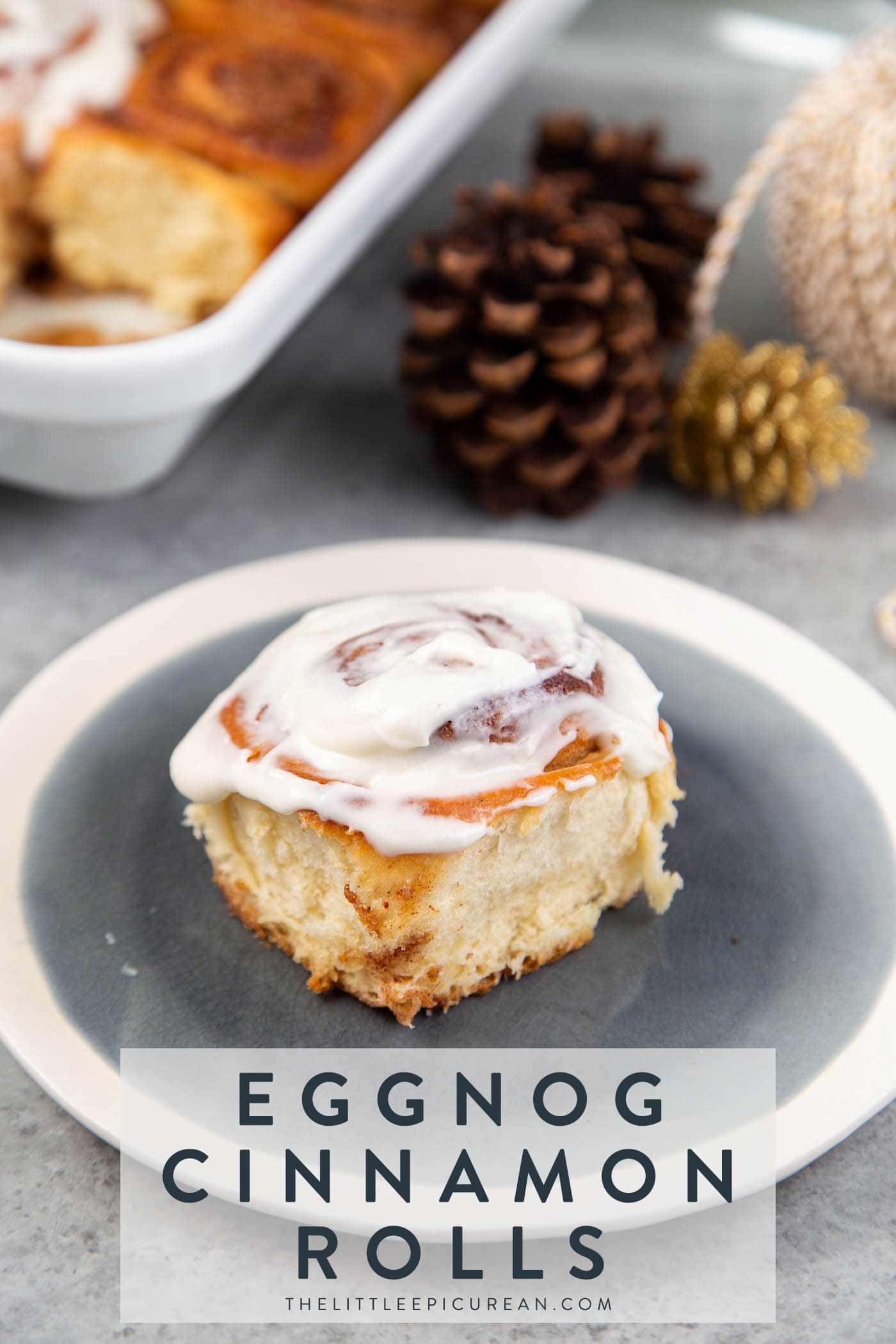 Eggnog Cinnamon Rolls with bourbon spiked glaze