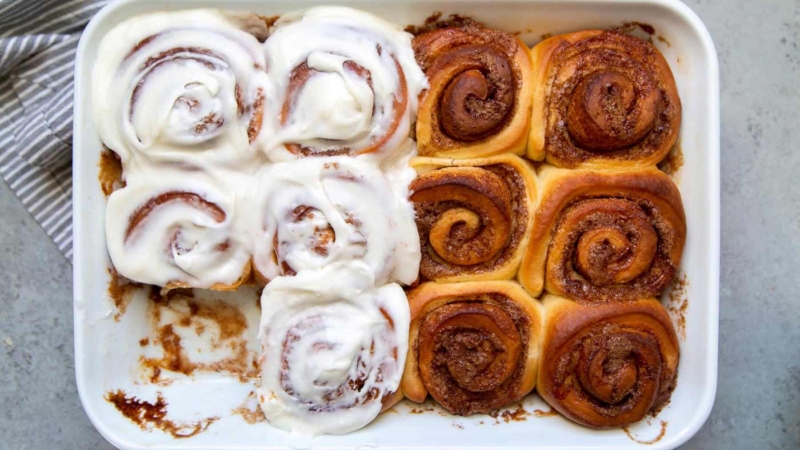 Eggnog Cinnamon Rolls with bourbon spiked glaze