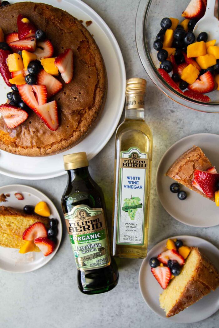 Olive Oil Cake with fruit salad