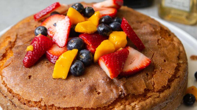 Olive Oil Cake topped with fresh fruit