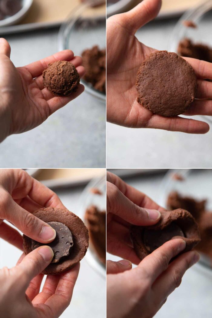 Peppermint Patty Stuffed Chocolate Cookies