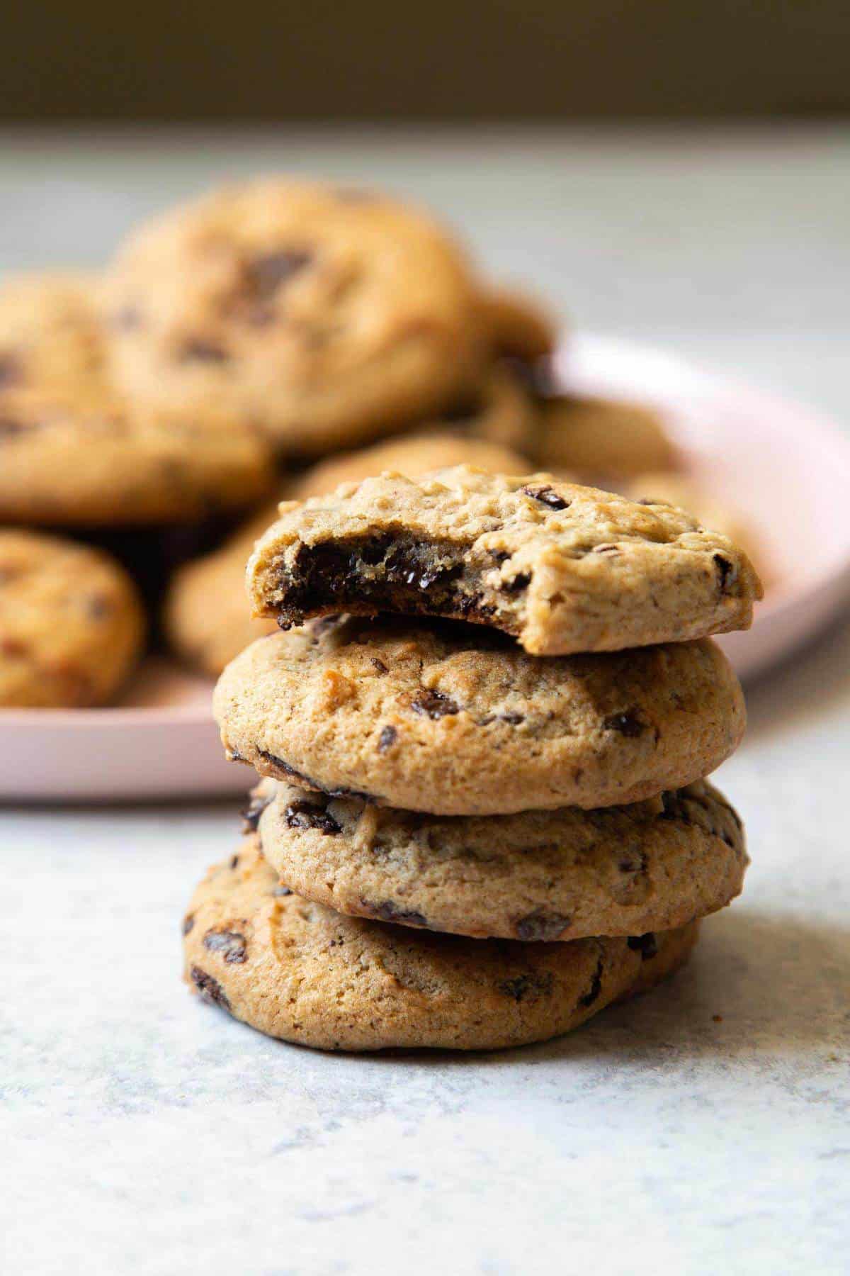 stack of banana chocolate chip cookies.