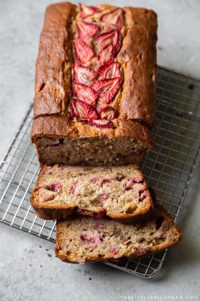 sliced strawberry banana bread