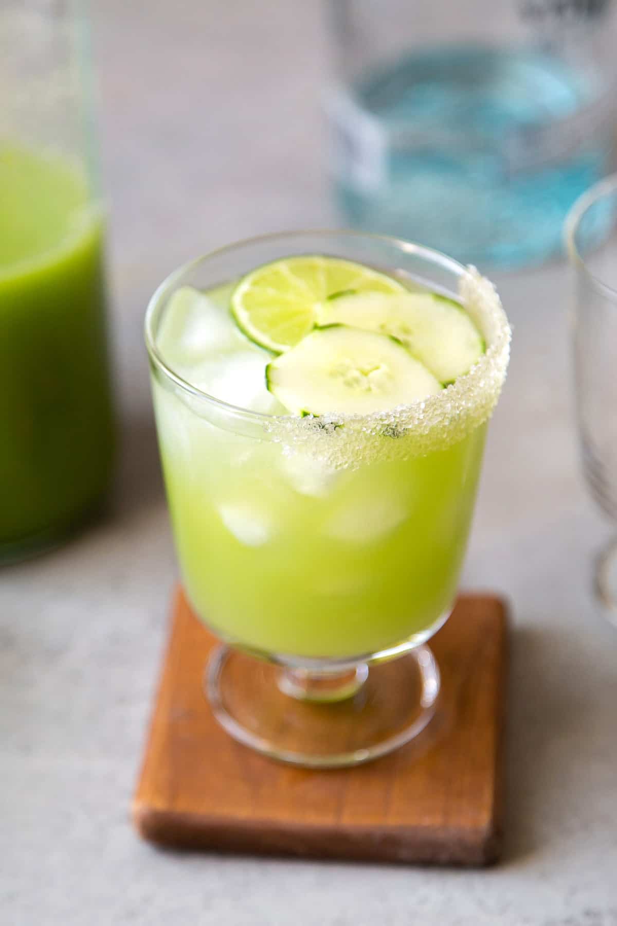 fresh cucumber margarita made with agua fresca