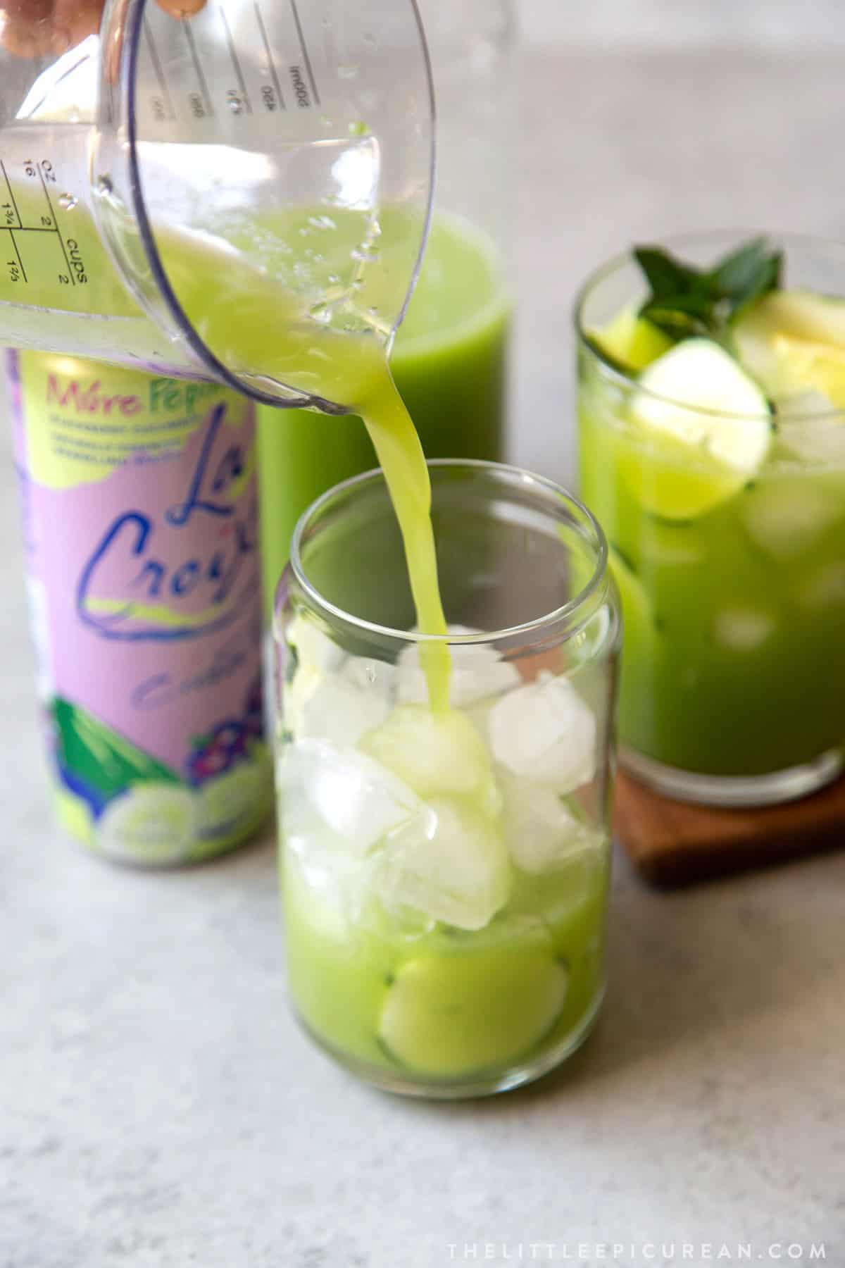 cucumber agua fresca topped with sparkling water