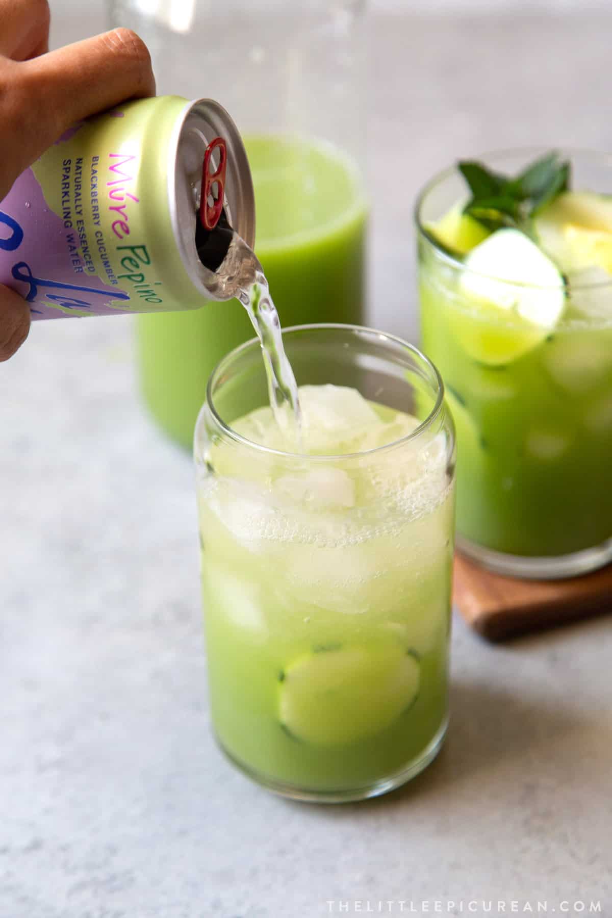 cucumber agua fresca topped with sparkling water