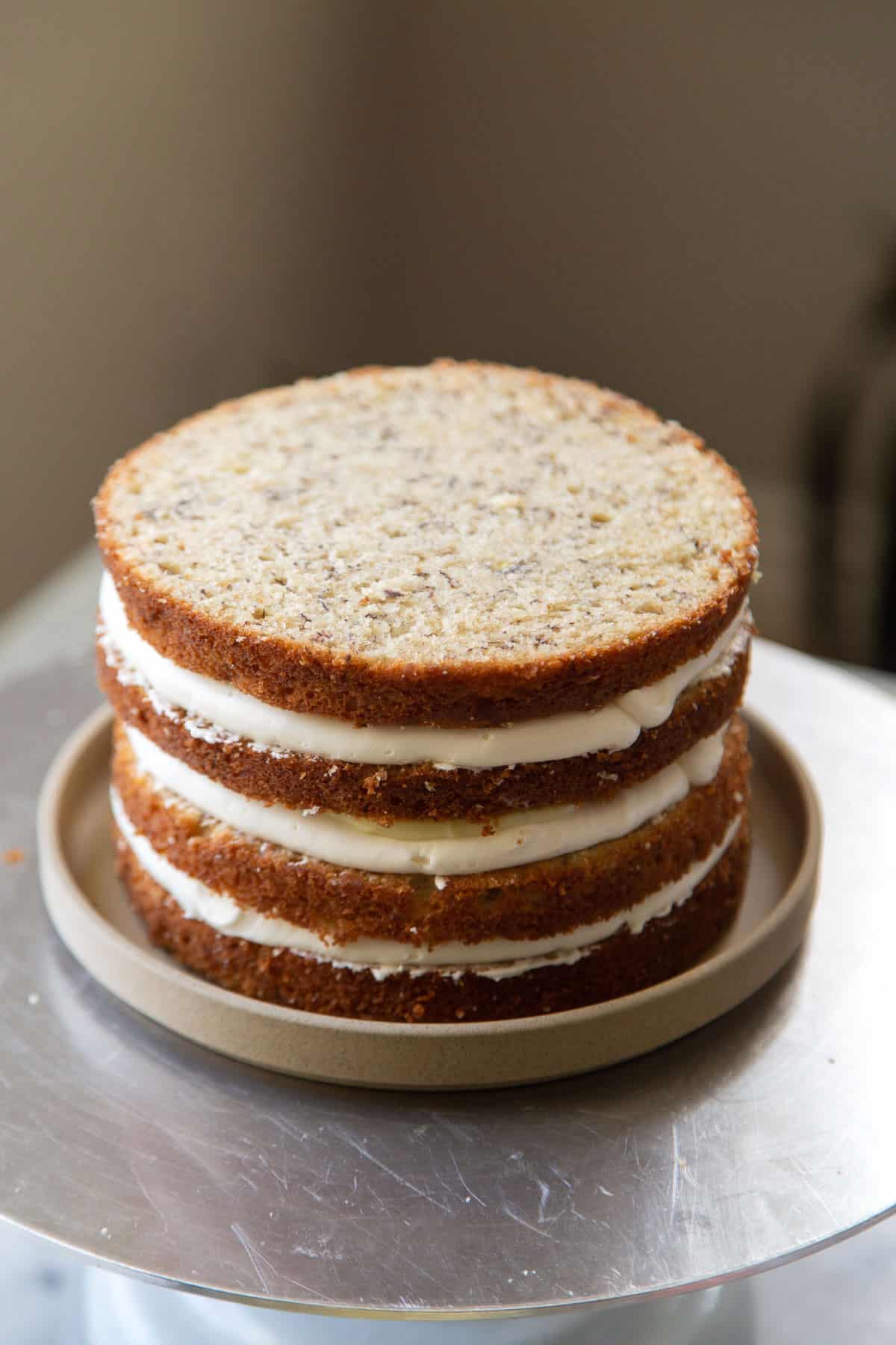 Banana cream layer cake before frosting