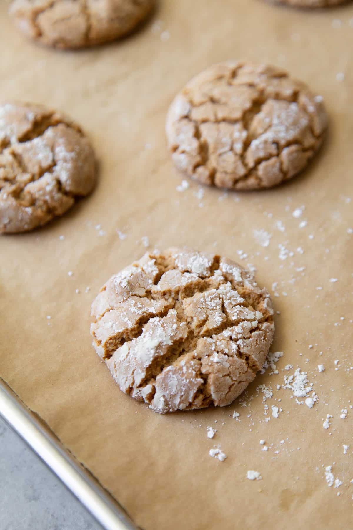 Fresh baked cashew crinkle cookies made with cashew butter