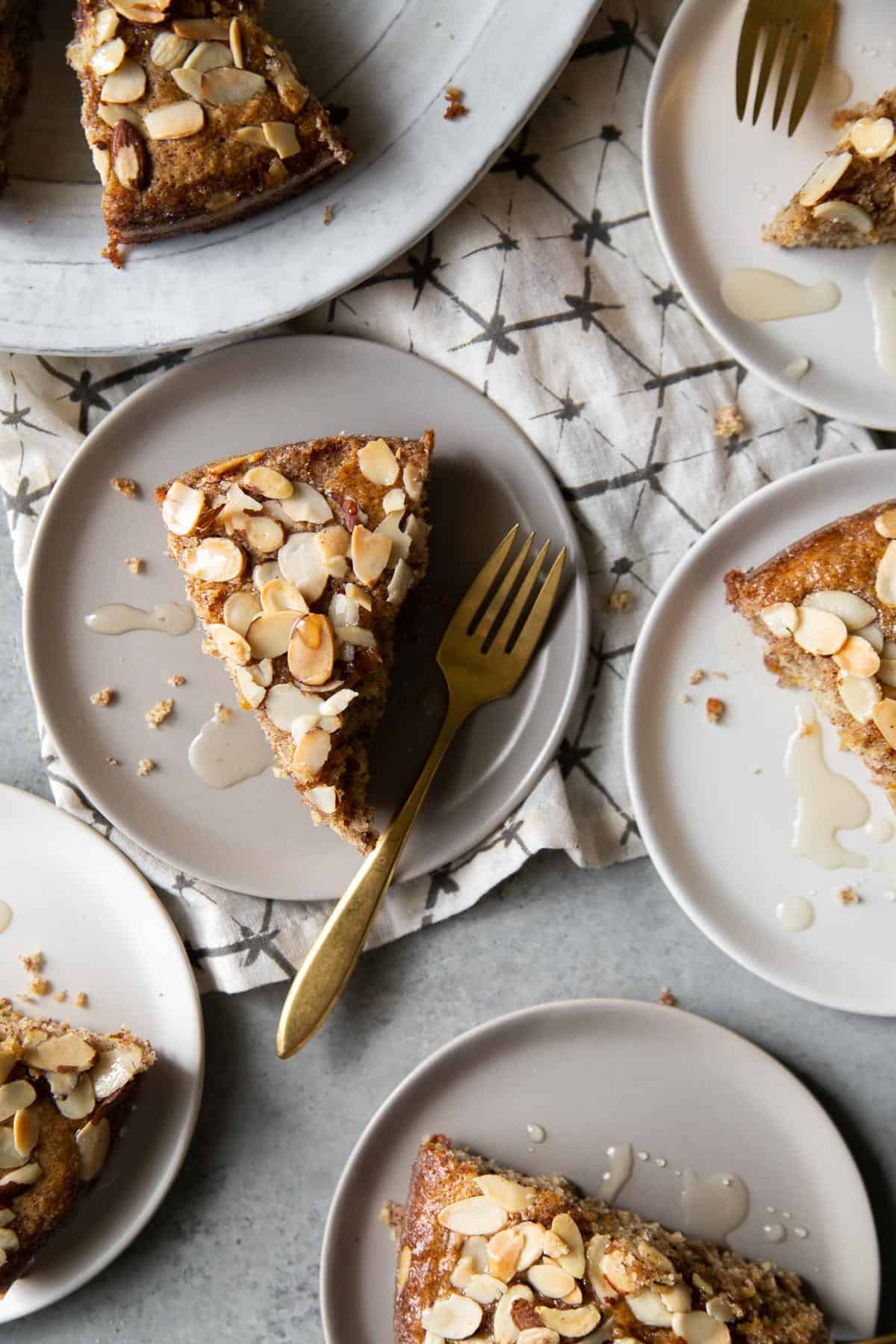 overhead of orange almond cake slices